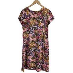 Vintage Mode De Paris Purple Floral Shift Dress 80s Collar Detail Size 14.5